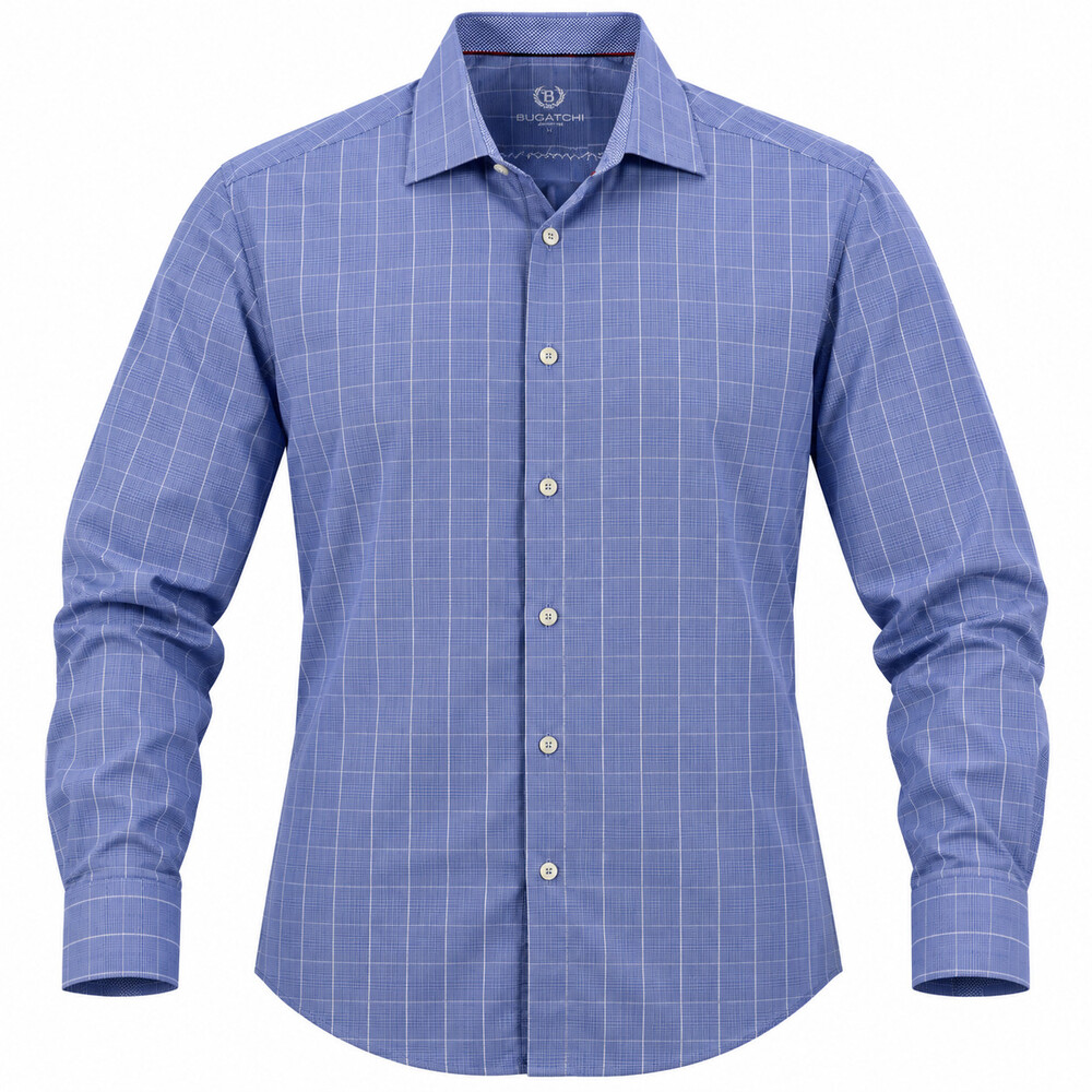 Bugatchi Blue Plaid Long Sleeve Dress Shirt